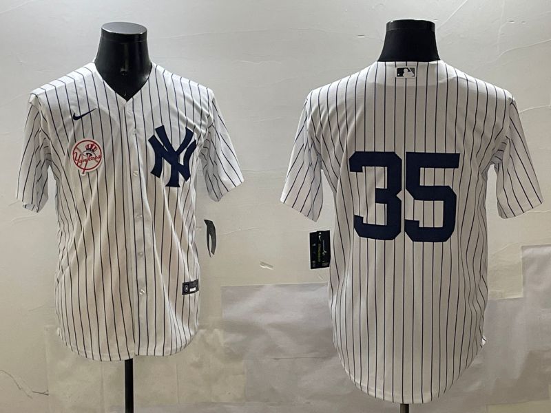 Men New York Yankees 35 No Name White Stripe Game 2025 Nike MLB Jersey style 9